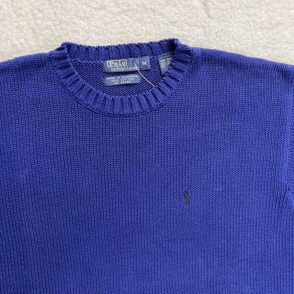 Polo Ralph Lauren 100% Cotton Crew-neck Sweater Boy's Size M Blue VTG NWT - Picture 3 of 11